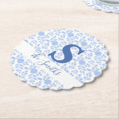 Initiaal Monogram wit en licht blauw Kartonnen Onderzetters (Gekanteld)