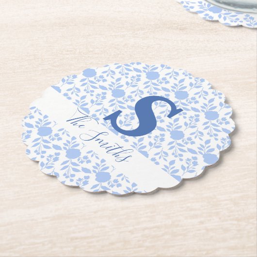 Initiaal Monogram wit en licht blauw Kartonnen Onderzetters (Gekanteld)