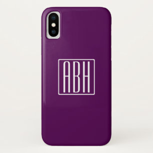 Initiaal Monogram Wit Op Diep Paars iPhone X Hoesje