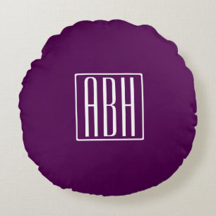 Initiaal Monogram Wit Op Diep Paars Rond Kussen