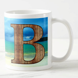 Initiaal Monogram Wooden Letter A Beach Ocean Scen Koffiemok