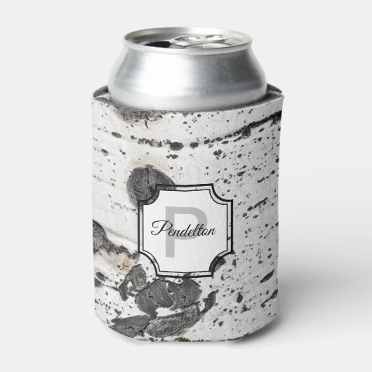 Initiaal monogram | Zwart Wit Aspen Bark Foto Blikjeskoeler (Blikje Voorkant)