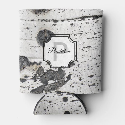 Initiaal monogram | Zwart Wit Aspen Bark Foto Blikjeskoeler (Voorkant)