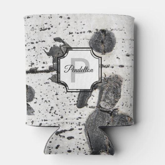 Initiaal monogram | Zwart Wit Aspen Bark Foto Blikjeskoeler (Achterkant)