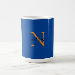 Initiaal Monogrammen Handgeschreven Naam Deep Blue Koffiemok