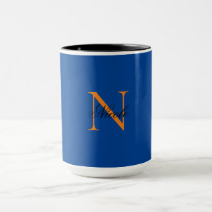 Initiaal Monogrammen Handgeschreven Naam Deep Blue Mok
