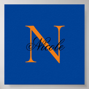 Initiaal Monogrammen Handgeschreven Naam Deep Blue Poster
