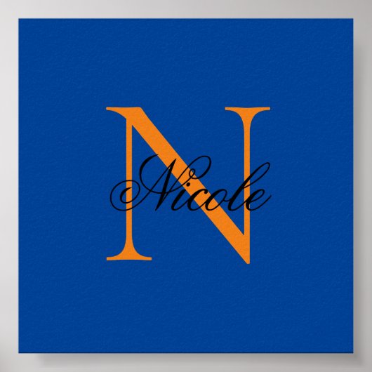 Initiaal Monogrammen Handgeschreven Naam Deep Blue Poster (Voorkant)