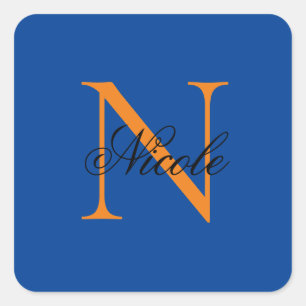 Initiaal Monogrammen Handgeschreven Naam Deep Blue Vierkante Sticker