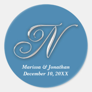 Initiaal N blauw monogram aangepaste naam voorkeur Ronde Sticker