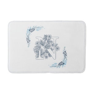 Initiaal "N" Blauw Monogram Kalm Bloemen Badmat