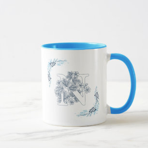 Initiaal "N" Blauw Monogram Kalme Bloemenkoffie Mok