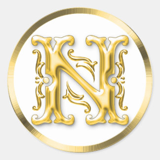 Initiaal N ronde Sticker in goud