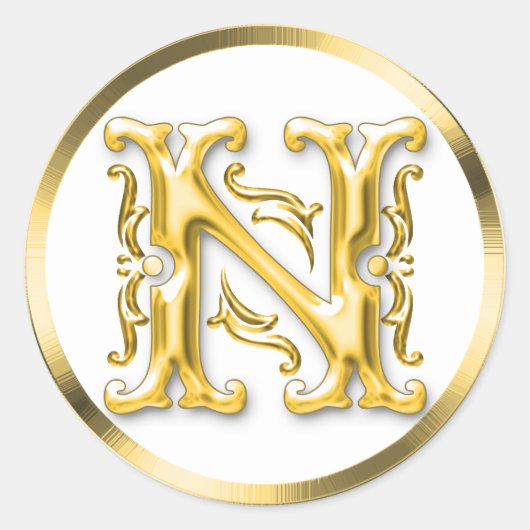 Initiaal N ronde Sticker in goud (Voorkant)