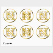 Initiaal N ronde Sticker in goud (Vel)