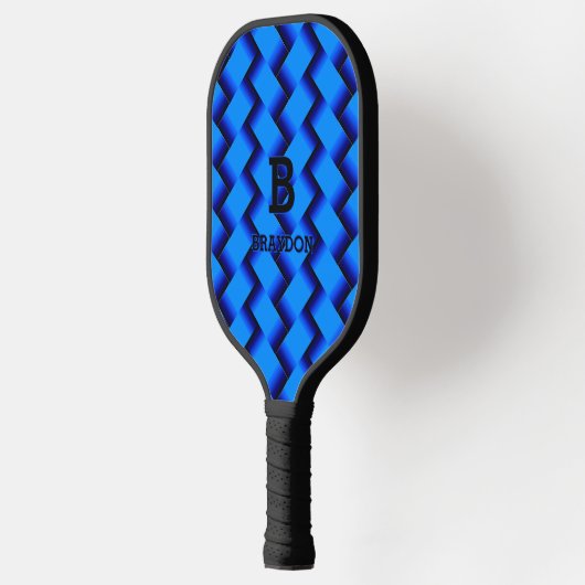 Initiaal Naam blauwe geweven textuur toevoegen wij Pickleball Paddle (Links)