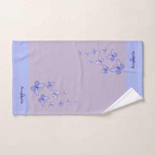 Initiaal & Naam Blauwe Vlinder Flutter Lavendel Bad Handdoek (Handdoek)