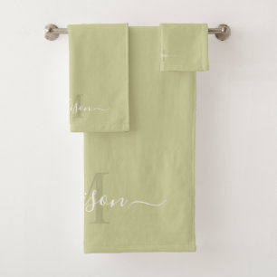  Initiaal & Naam Dull Olive Green Bad Handdoek
