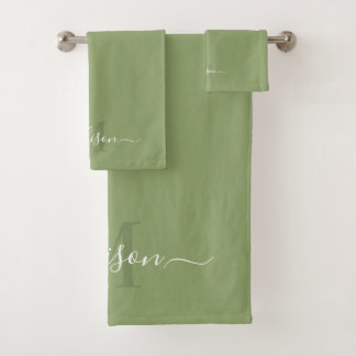 Initiaal & Naam met Licht Sage Groen Bad Handdoek
