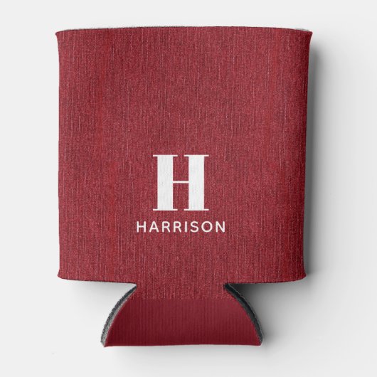 Initiaal naam Ruby Red Denim Print 12oz. Blikjeskoeler (Voorkant)