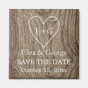 Initiaal op houten hart bruiloft Save the Date Magneet