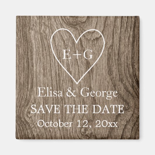 Initiaal op houten hart Huwelijk Save the Date Magneet (Voorkant)