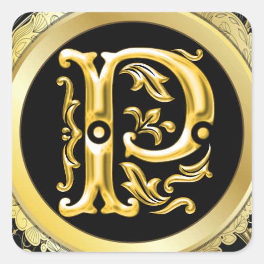 Initiaal P Vierkante Sticker in Goud (Voorkant)