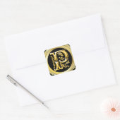 Initiaal P Vierkante Sticker in Goud (Envelop)