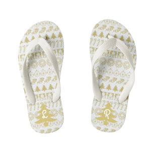 Initiaal - Patroon voor Blauwgroen/wit kerstfeest Kinder Teenslippers