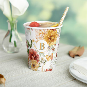 Initiaal, pioenen Dutch Floral Art Papieren kopjes Bekers