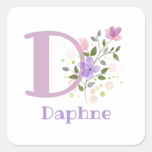 Initiaal Plus Naam Daphne & Flowers Design Vierkante Sticker (Voorkant)