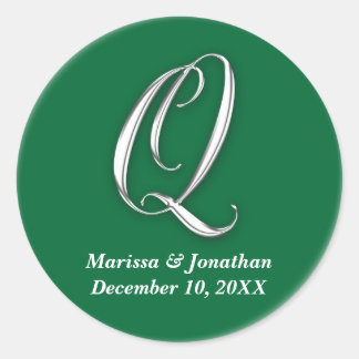 Initiaal Q groen monogram douanenaam gunstzegel Ronde Sticker