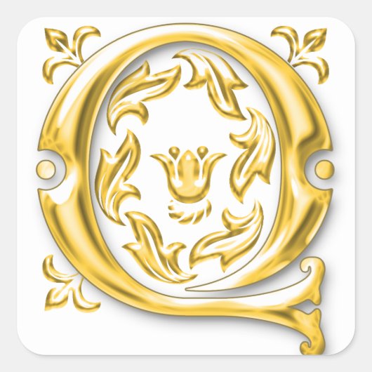 Initiaal Q Monogram Sticker in Goud (Voorkant)