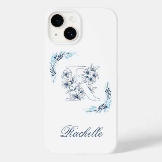 Initiaal "R" Blauw Monogram Kalm Bloemen Case-Mate iPhone Case (Achterkant)
