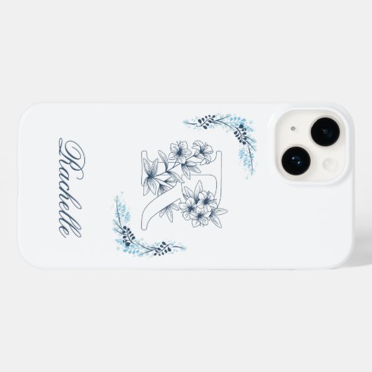 Initiaal "R" Blauw Monogram Kalm Bloemen Case-Mate iPhone Case (Achterkant (horizontaal))