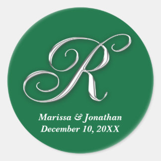 Initiaal R Groen monogram, op naam Ronde Sticker