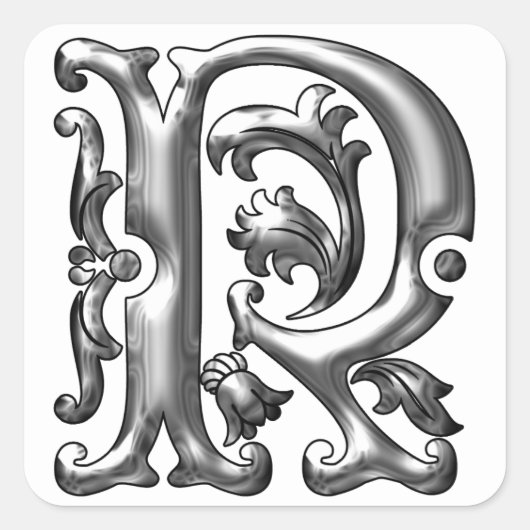 Initiaal R Monogram Sticker in zilver (Voorkant)