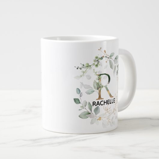 Initiaal R Naam Alphabet Monogram Greenery Wreath Extra Grote Beker (Voorkant rechts)