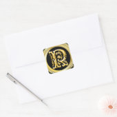 Initiaal R Vierkante Sticker in Goud (Envelop)