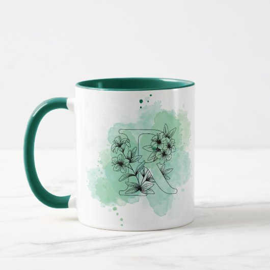 Initiaal R Waterverf Monogram Groen Botanisch Mok (Links)