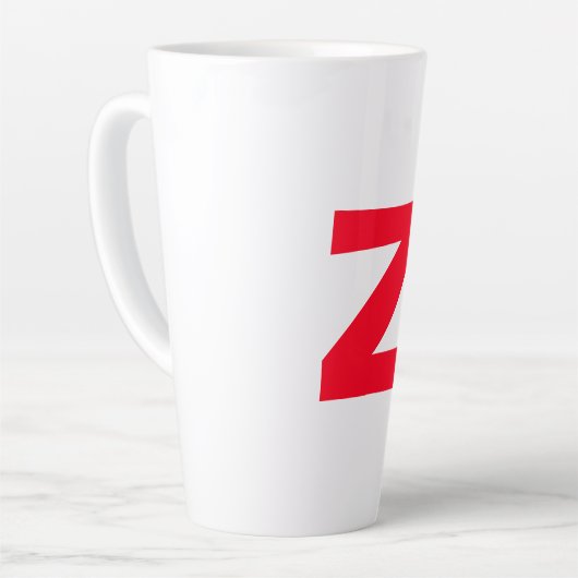 Initiaal rood monogram grote letter eigen naam latte mok (Linkerhoek)