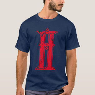 Initiaal rood monogram oud kalligrafie blauw t-shirt