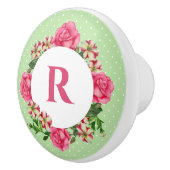 Initiaal Roze Roze Rood Wit Petunia Polka Dots Keramische Knop (Rechts)