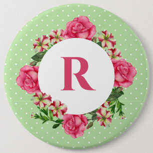 Initiaal Roze Roze Rood Wit Petunia Polka Dots Ronde Button 6,0 Cm
