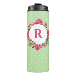 Initiaal Roze Roze Rood Wit Petunia Polka Dots Thermosbeker
