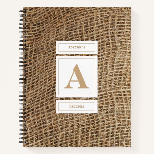 Initiaal Rustic Burlap Notitieboek (Voorkant)