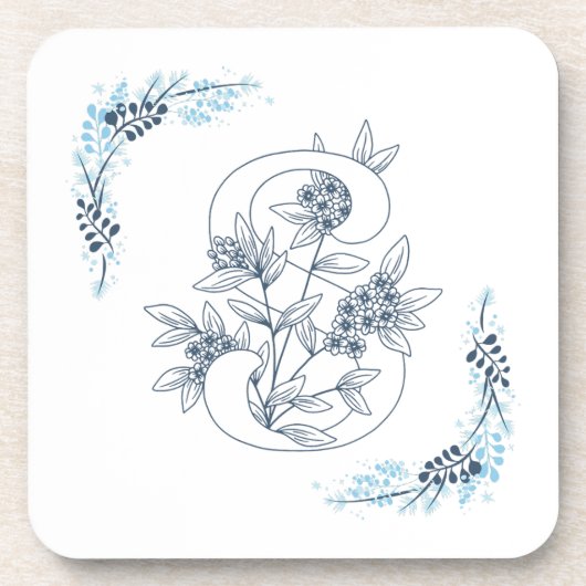 Initiaal "S" Blauw Monogram Kalm Bloemen Bier Onderzetter (Voorkant)