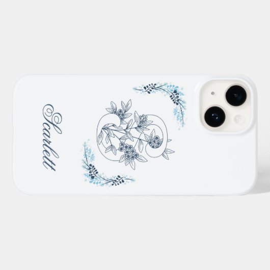 Initiaal "S" Blauw Monogram Kalm Bloemen Case-Mate iPhone Case (Achterkant (horizontaal))