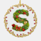 initiaal S monogrammed kerstversiering - cirkel Keramisch Ornament (Achterkant)