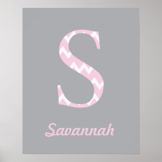 Initiaal S" Persoonlijke Chevron roze Baby Poster